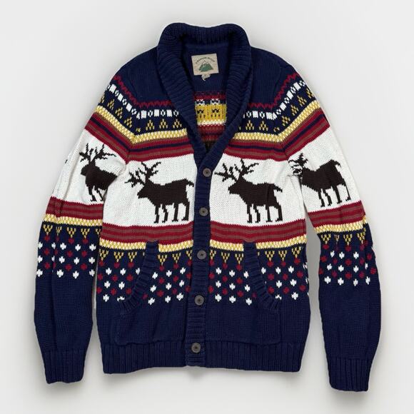 O’Hanlon Mills Chunky Knit Moose Holiday Grandpa Cardigan Sweater Size Medium - Picture 2 of 8